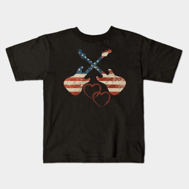 American Flag Guitar Music Kids T-Shirt by Skull Listening To Music